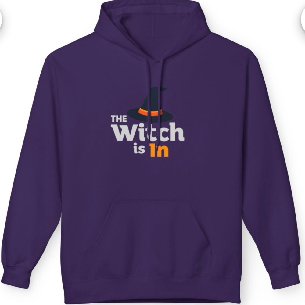 Purple Hoodie with Witch Hat Graphic
